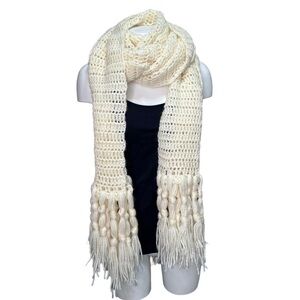 Handmade Knit Extra Long Cream Scarf